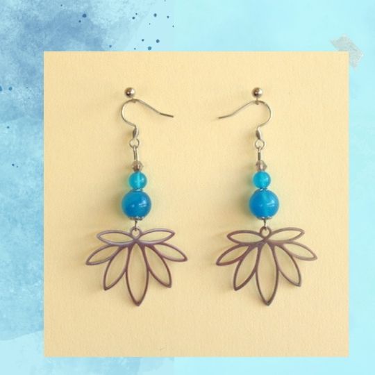 Boucles d'oreilles Lotus en Agate bleue